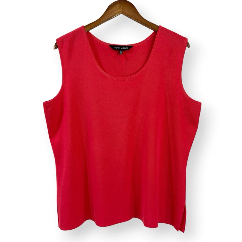 Ming Wang Tank Top Shell XL Red Sleeveless Career Professional Knit Wrinkle Free